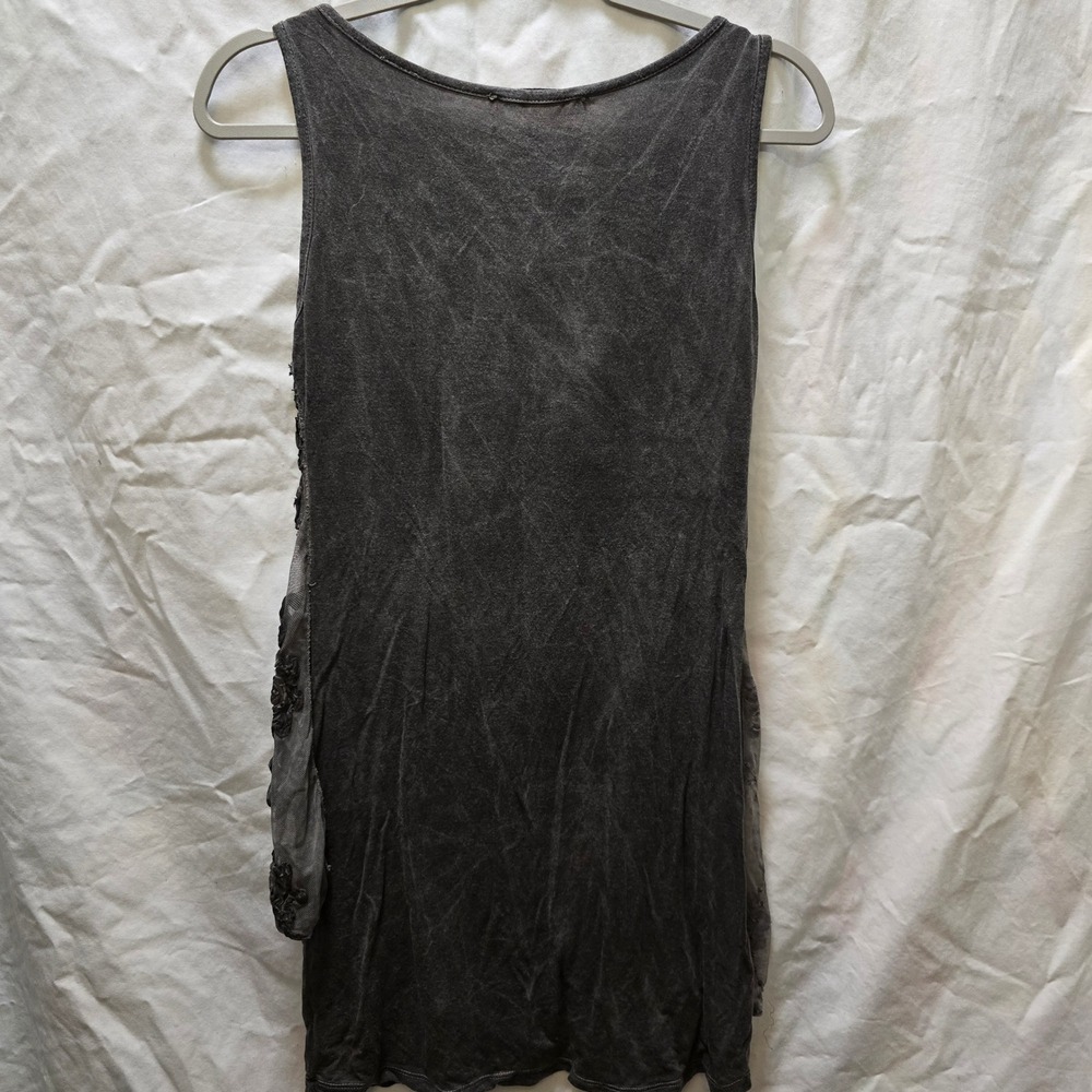 Kosmika Gray Sleeveless Top Floral Applique Cowl Neck Italy Small Asymmetric Y2K - Picture 10 of 11